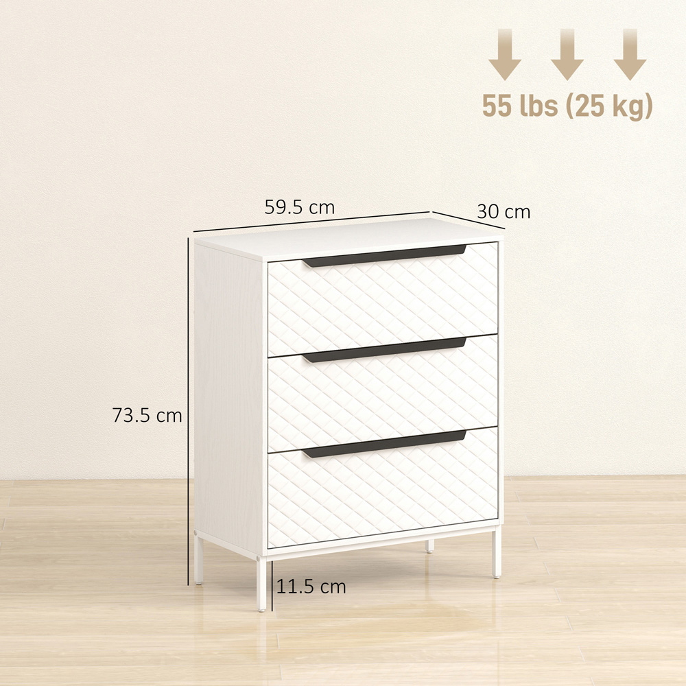 Portland 3 Fabric Drawer White Chest of Drawers Image 9