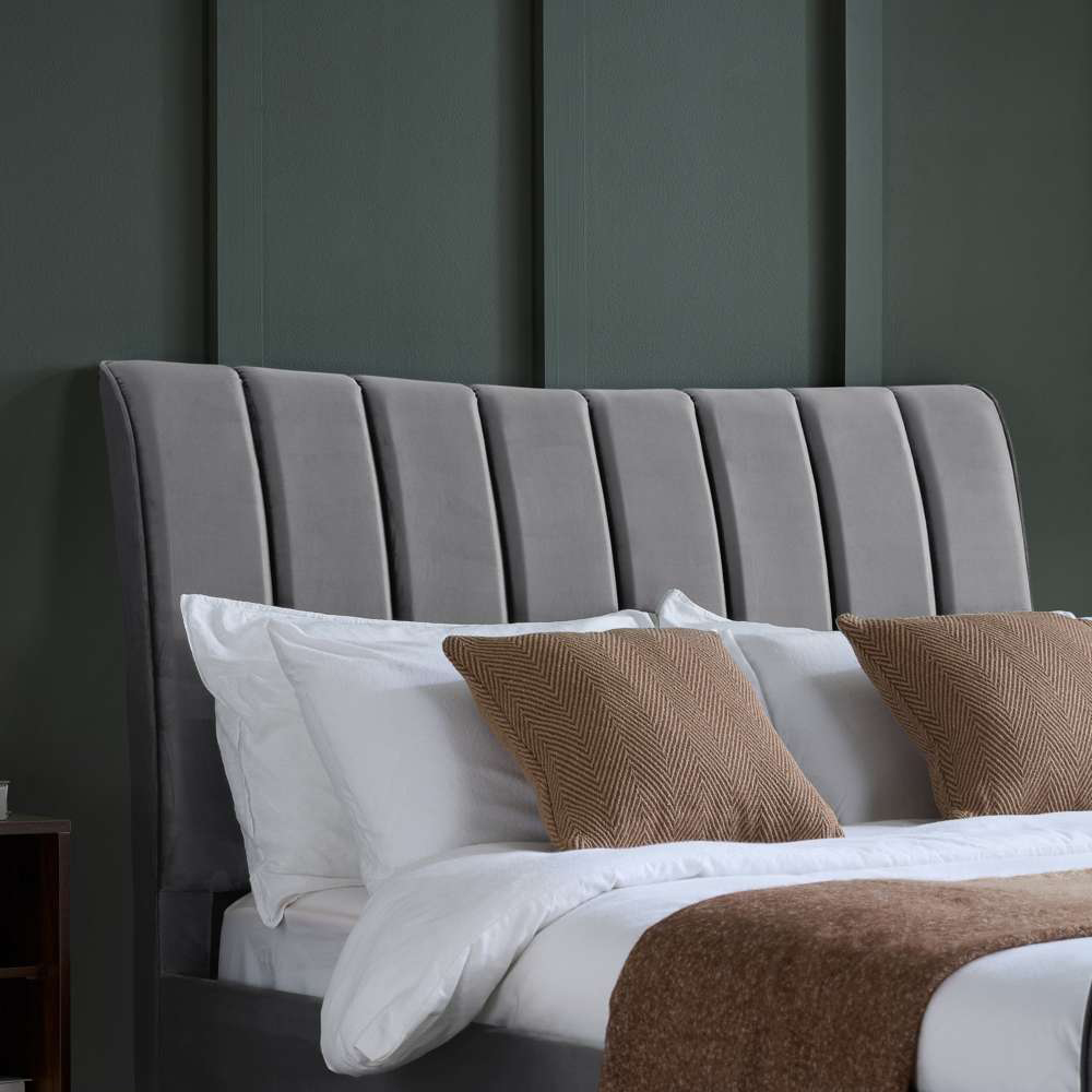 Clover Double Grey Velvet Bed Image 5