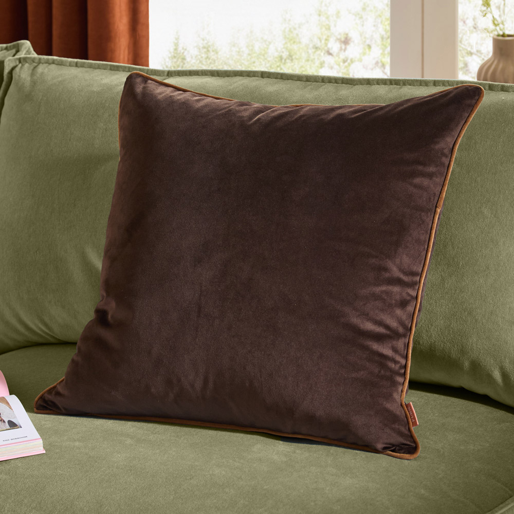 Furn Meridian Chocolate and Caramel Velvet Cushion 55 x 55cm Image 2