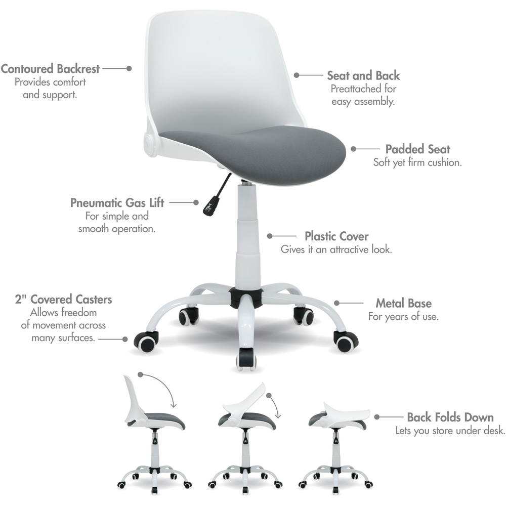Sewing Online 18617 White and Grey Hydraulic Foldable Sewing and Office Chair Image 8