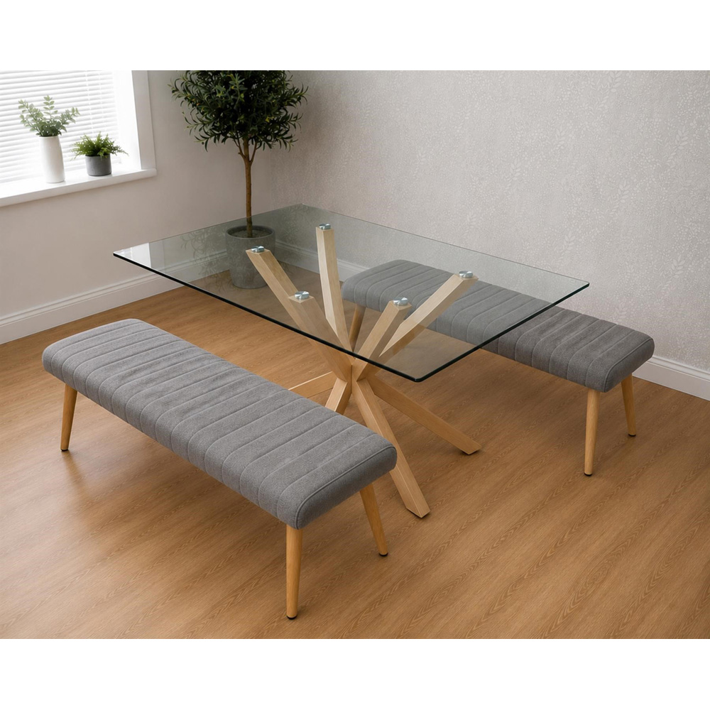 Kosy Koala 4 Seater Tempered Glass Velvet Dining Bench Set Grey Image 4