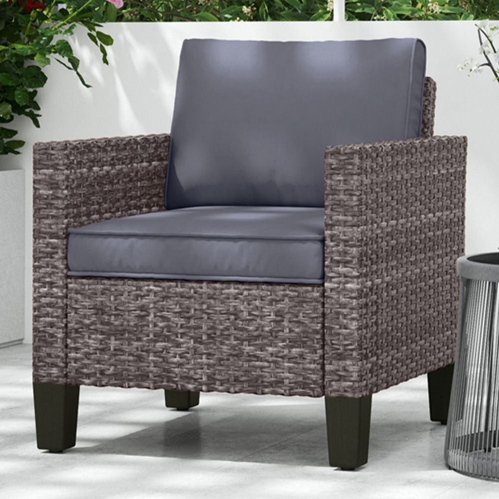 Outsunny Light Dark Grey Rattan Garden Armchair with Cushions Image 1