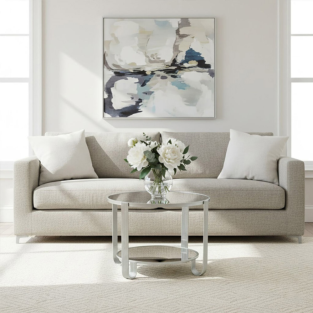 Premier Housewares Jolie Single Shelf Silver Round Coffee Table with Mirrored Top Image 4