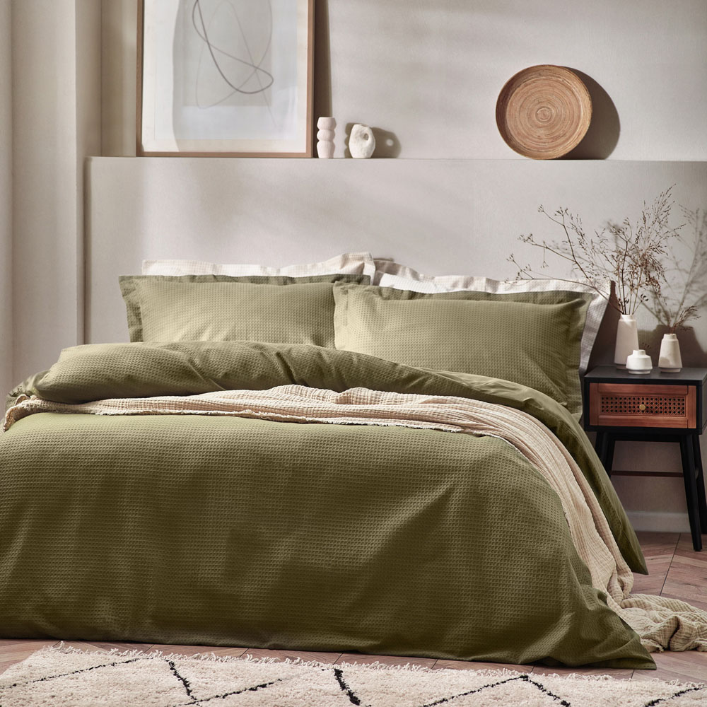 Yard Single Olive Waffle Duvet Set Image 3