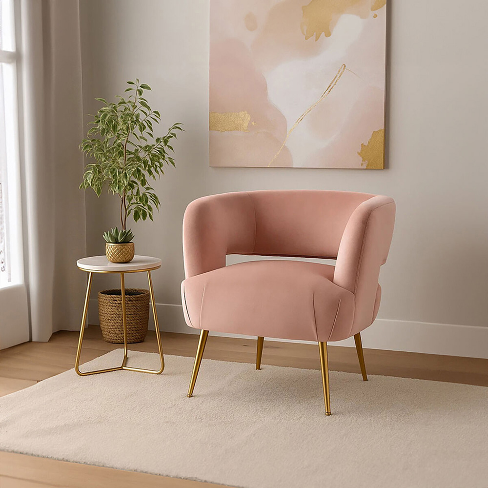 Premier Housewares Larissa Pink Velvet Curved Accent Chair Image 5