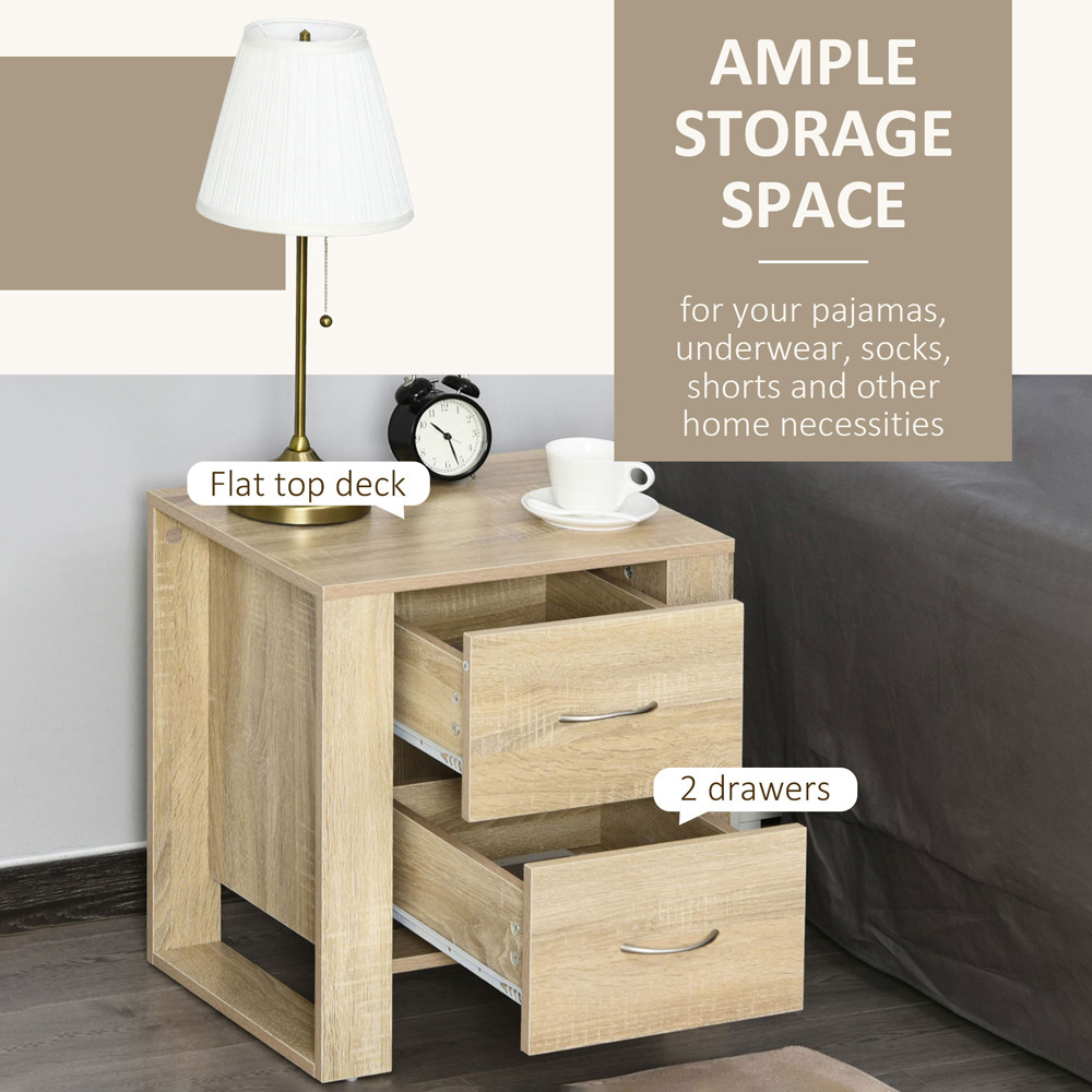 Portland 2 Drawer Oak Brown Modern Boxy Bedside Table Image 4