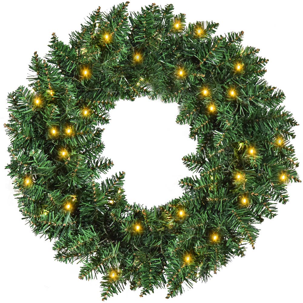 Everglow Green Christmas Wreath with LED Lights 55cm Image 1