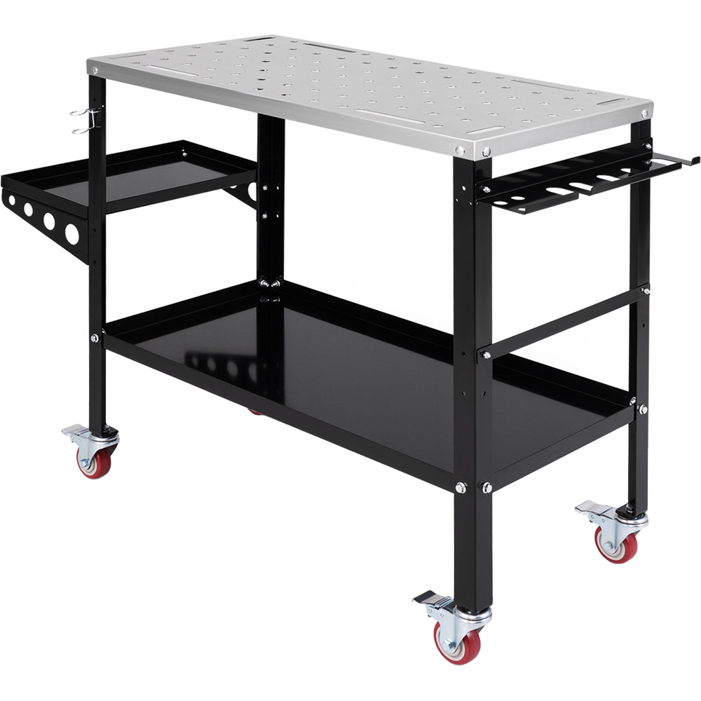 Costway Single Shelf 2 Tray Black Welding Table Workbench with Wheels Image 1