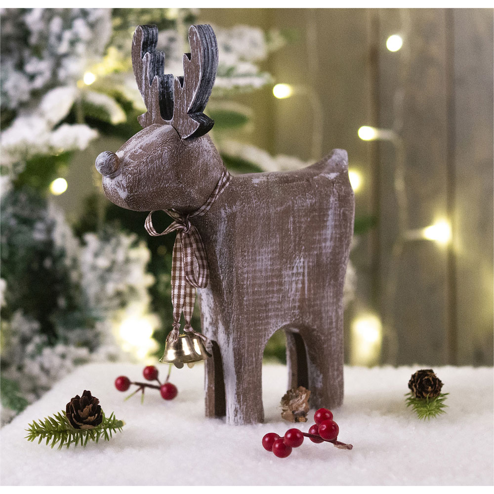 St Helens Brown Wooden Reindeer Decoration Image 2