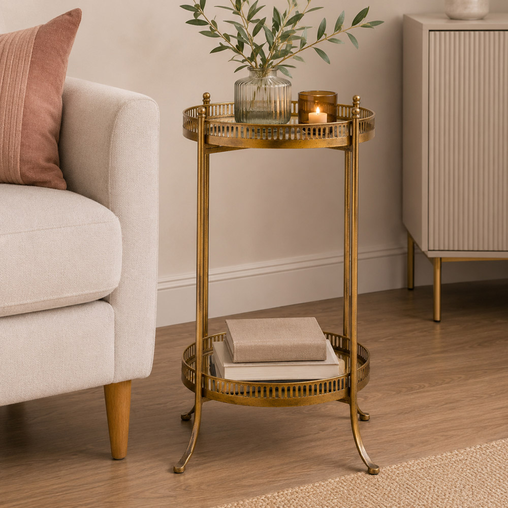 Premier Housewares Reza Gold Finish Mirrored Tray Table Image 3