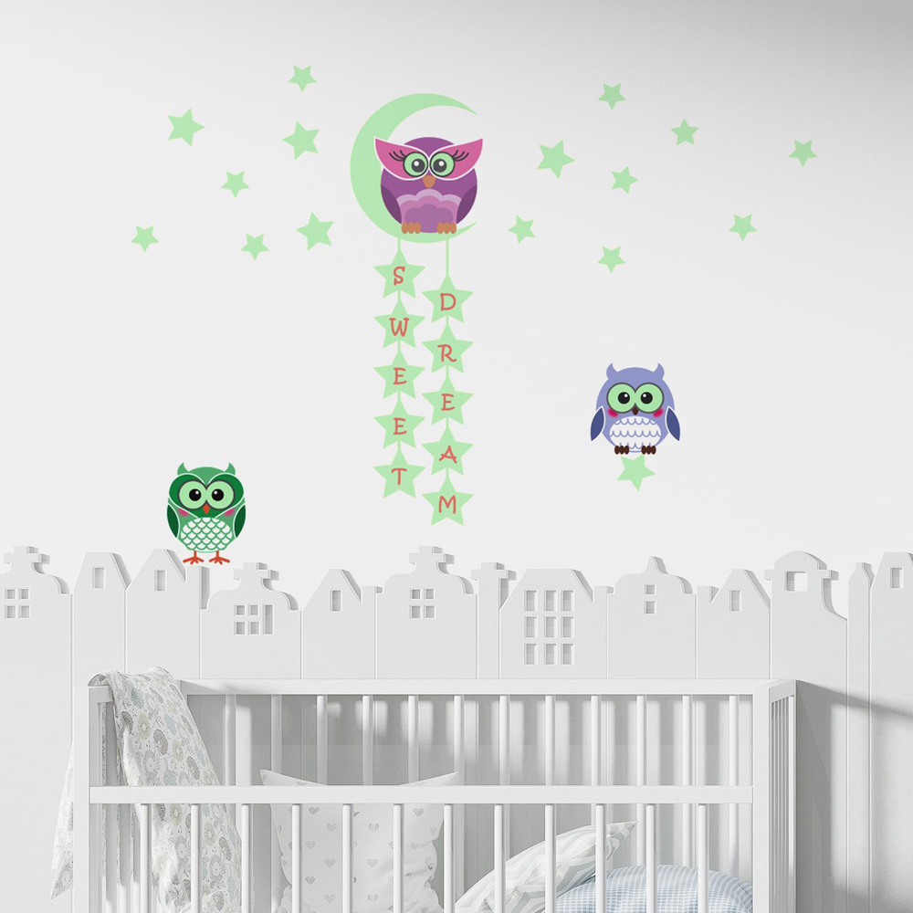 Walplus Kids Owl Tree Star Self Adhesive Wall Stickers Image 1