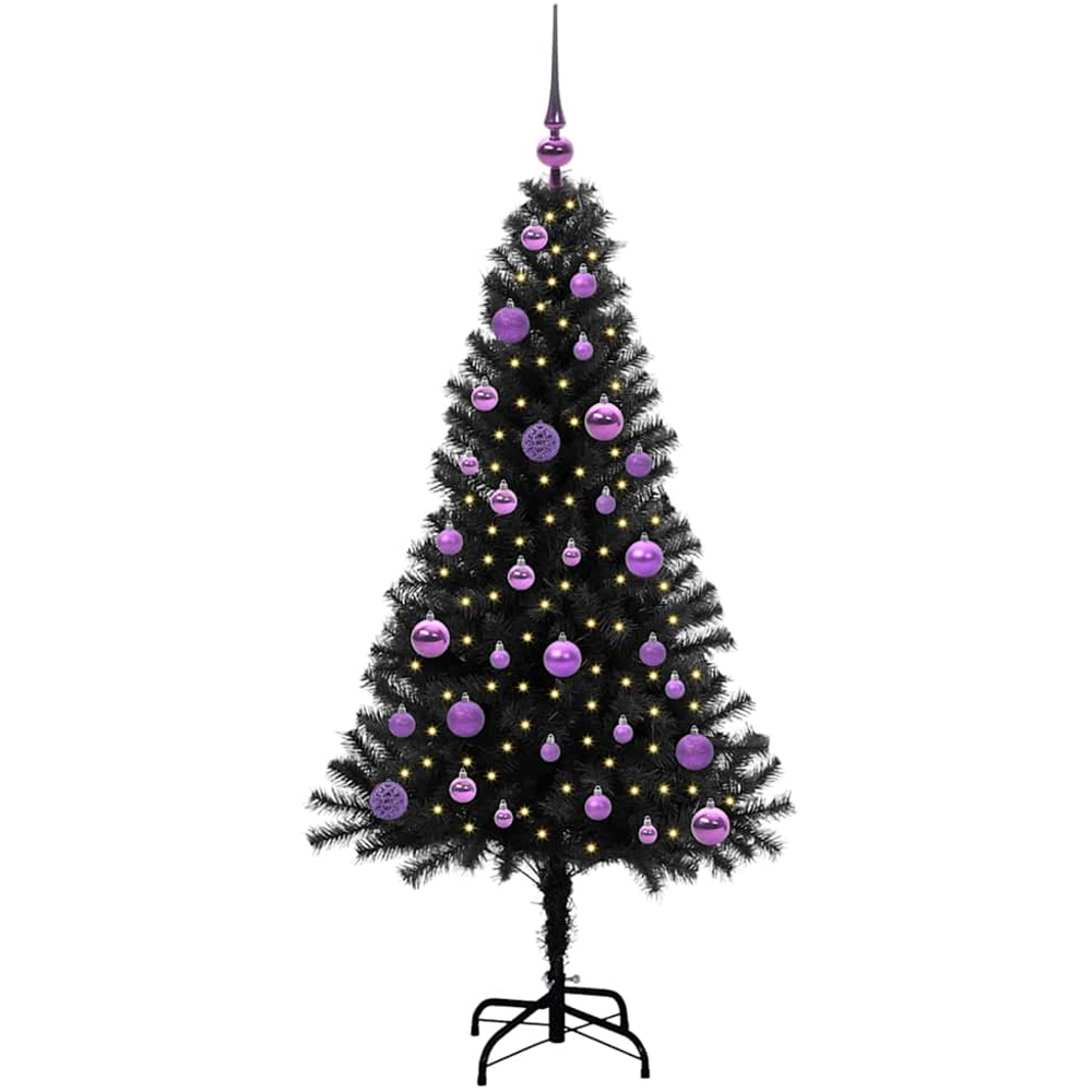 vidaXL Pre-Lit Lilac Baubles Black Artificial Christmas Tree 5ft Image 1