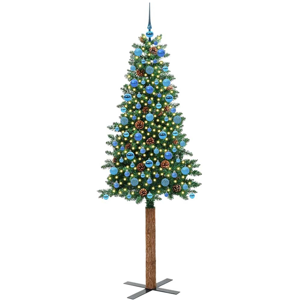 vidaXL Green Artificial Christmas Tree with Pinecones LEDs Blue Decoration Ornaments 7ft Image 1