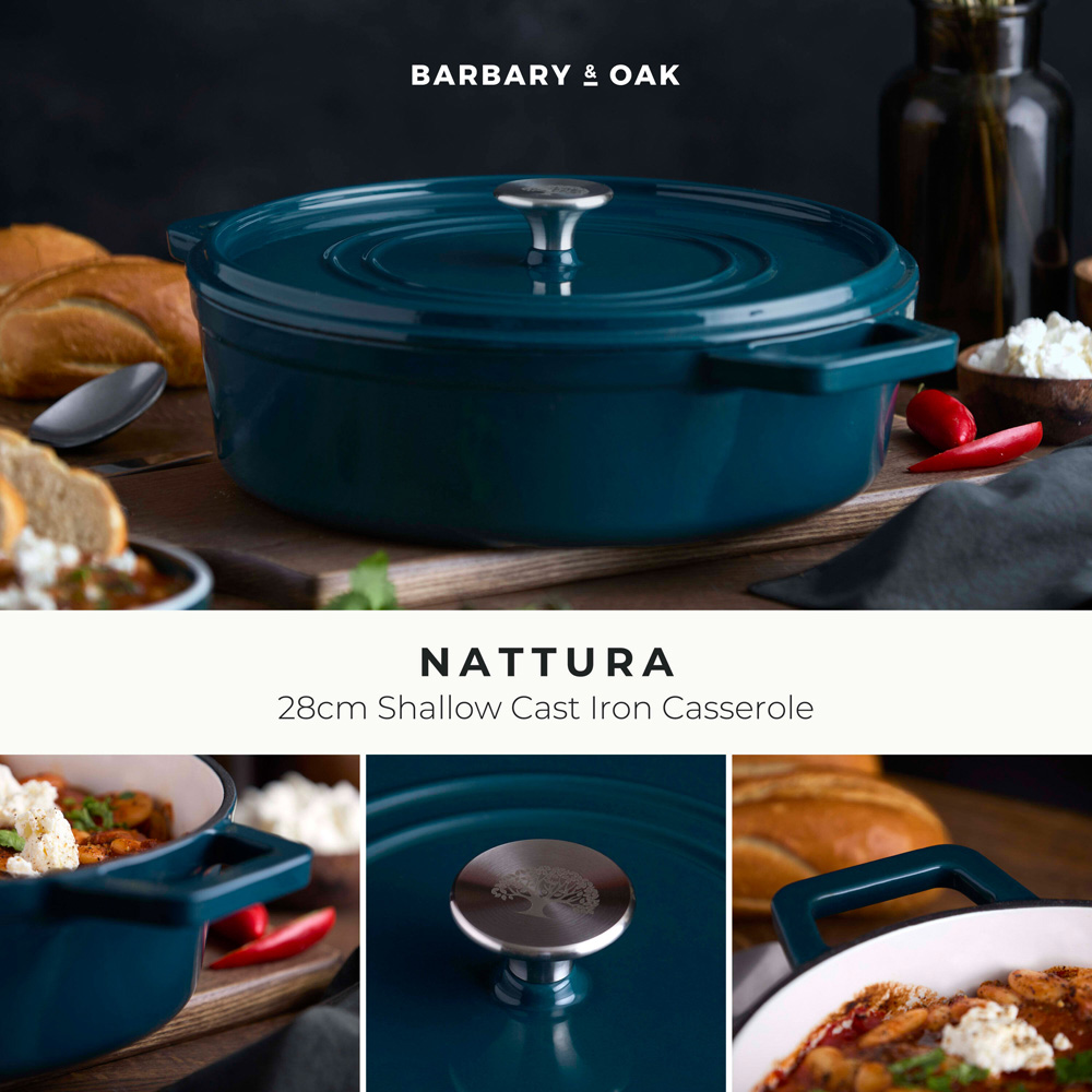 Barbary & Oak Nattura 28cm Agave Cast Iron Shallow Casserole Dish with Lid Image 2