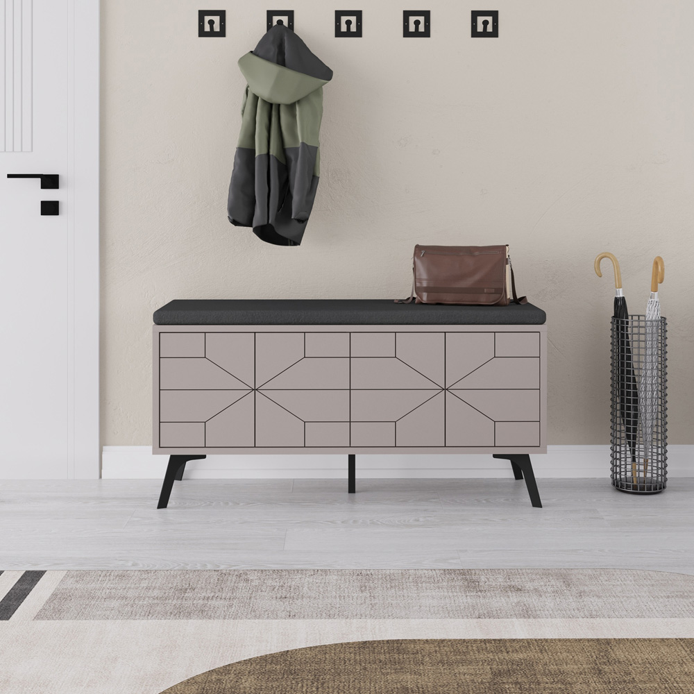 Decortie Dune 4 Door Mocha Grey Modern Shoe Storage Bench Image 5