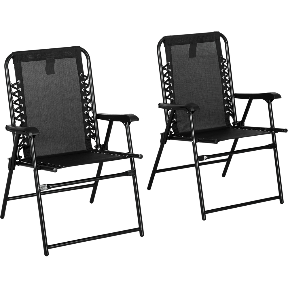 Outsunny Set of 2 Black Outdoor Foldable Chairs Image 2
