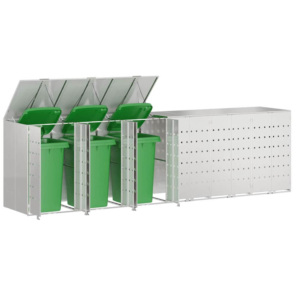 vidaXL Silver 6 Wheelie Bin Storage Shed Image 3
