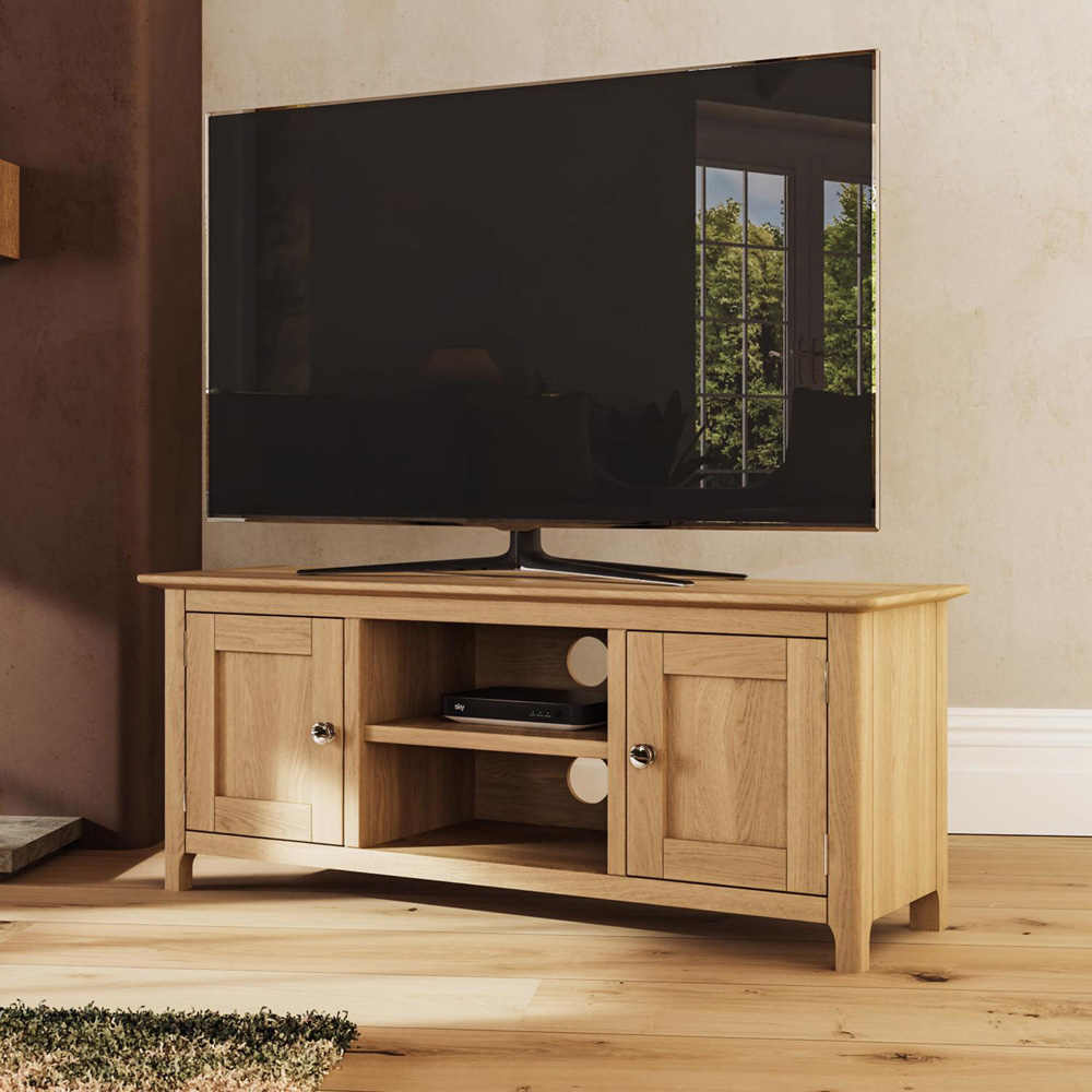 FWStyle Taberno 2 Door 2 Shelf Natural Lacquered Oak Wide TV Unit Image 7