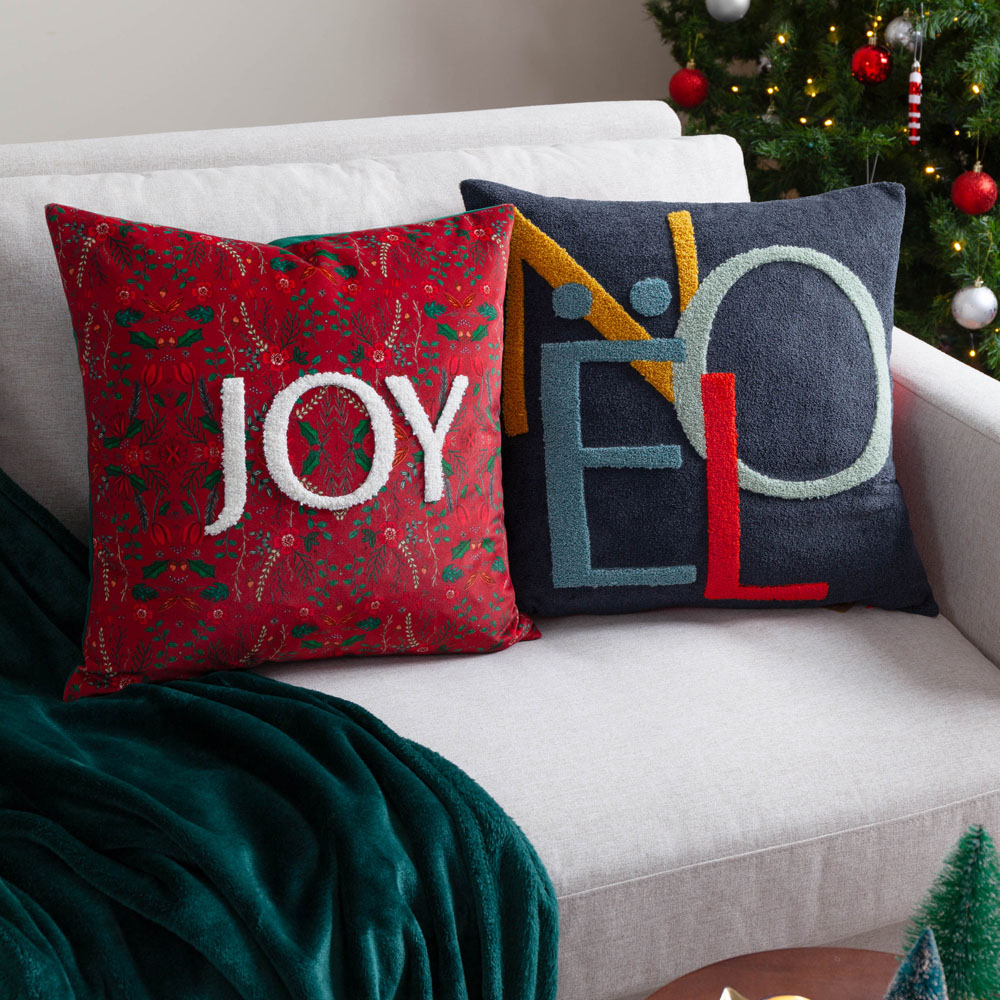 Evans Lichfield Christmas Red Noel Tufted Reversible Cushion 45 x 45cm Image 3