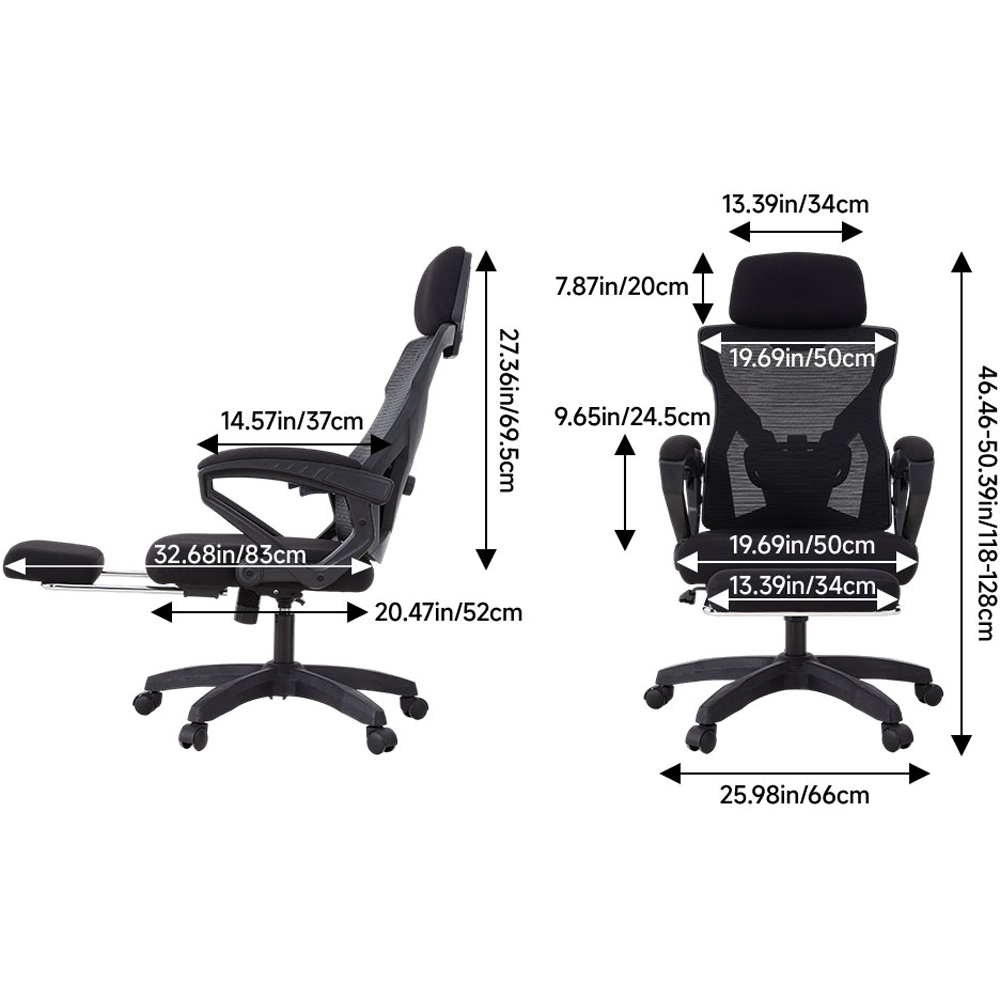 Living and Home Black Mesh High Back Office Chair with Footrest Image 9
