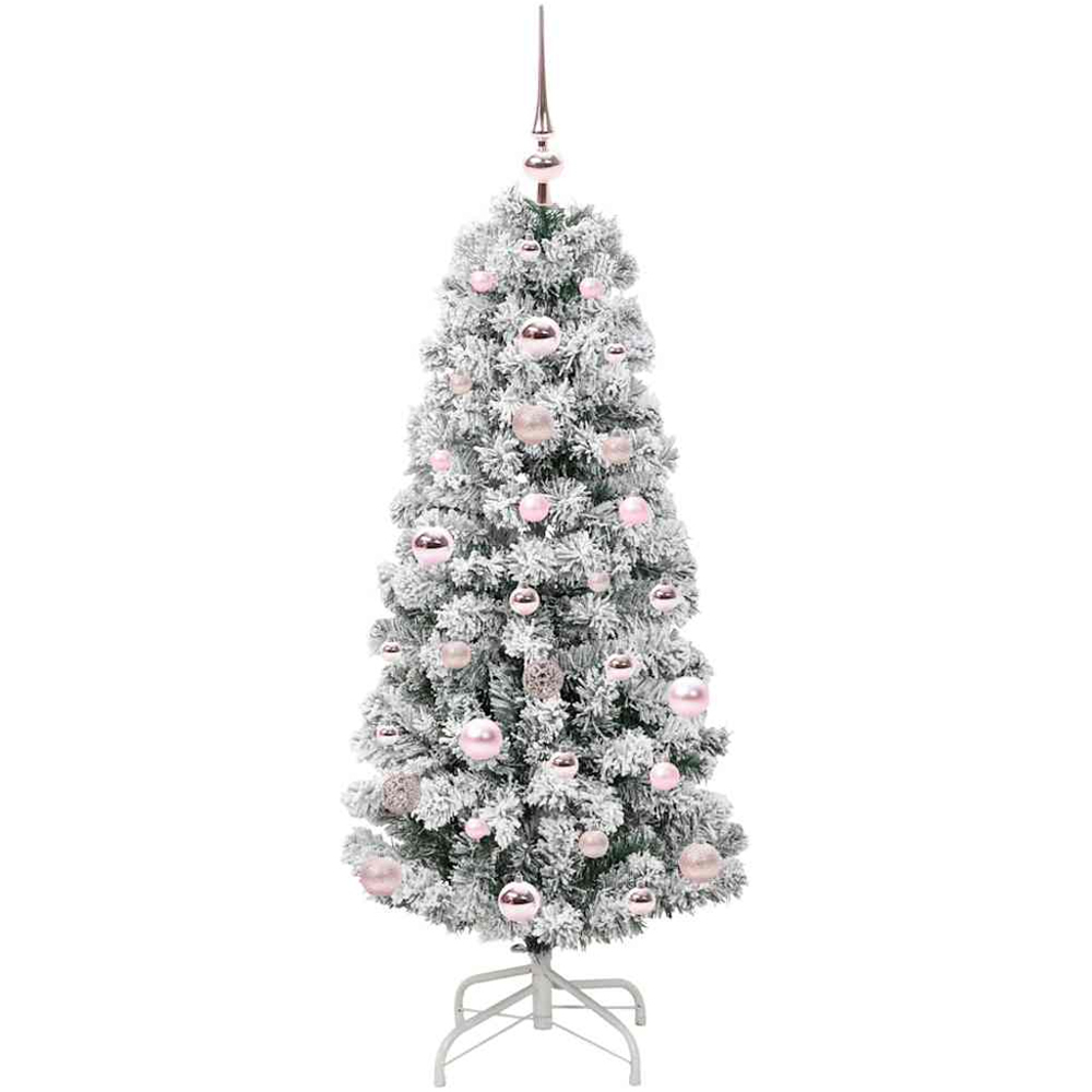 vidaXL Pre-Lit Warm White LED and Pink Baubles Snow Flocked Artificial Christmas Tree 4ft Image 4