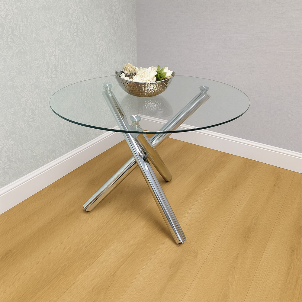 Kosy Koala 4 Seater Clear Glass Faux Leather Gem Pattern Round Dining Set Grey Image 2