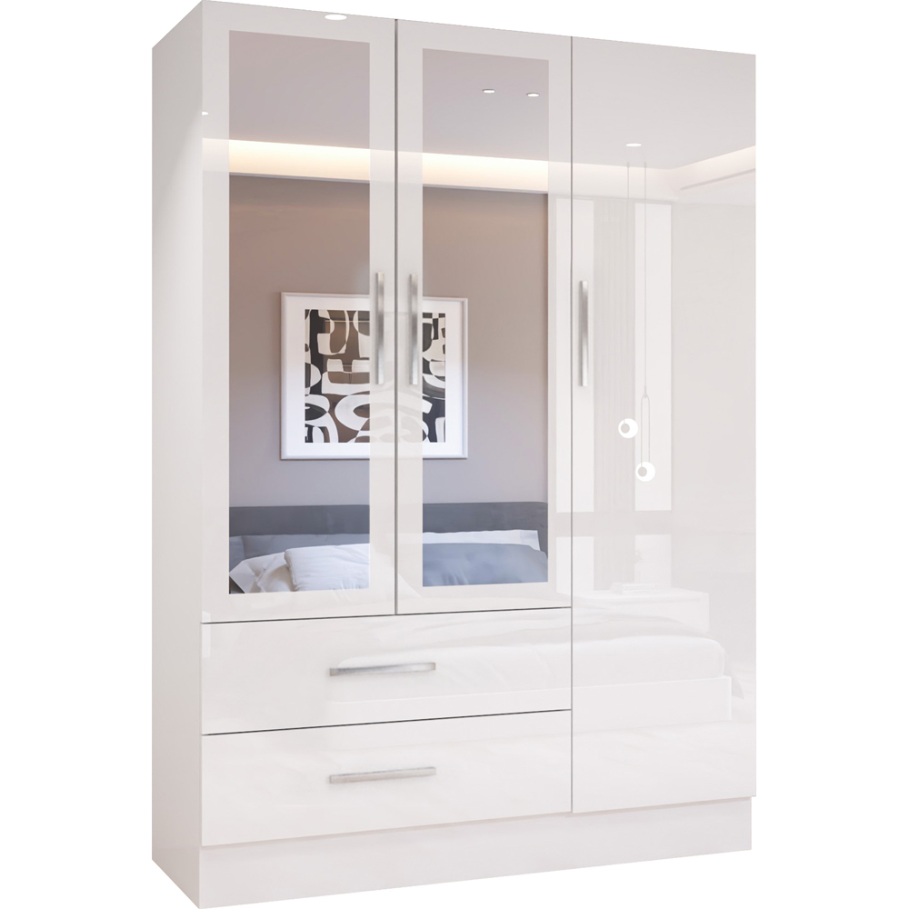 Sliding Wardrobes 4U 3 Door 2 Drawer White High Gloss Hinge Door Wardrobe 120cm Image 2