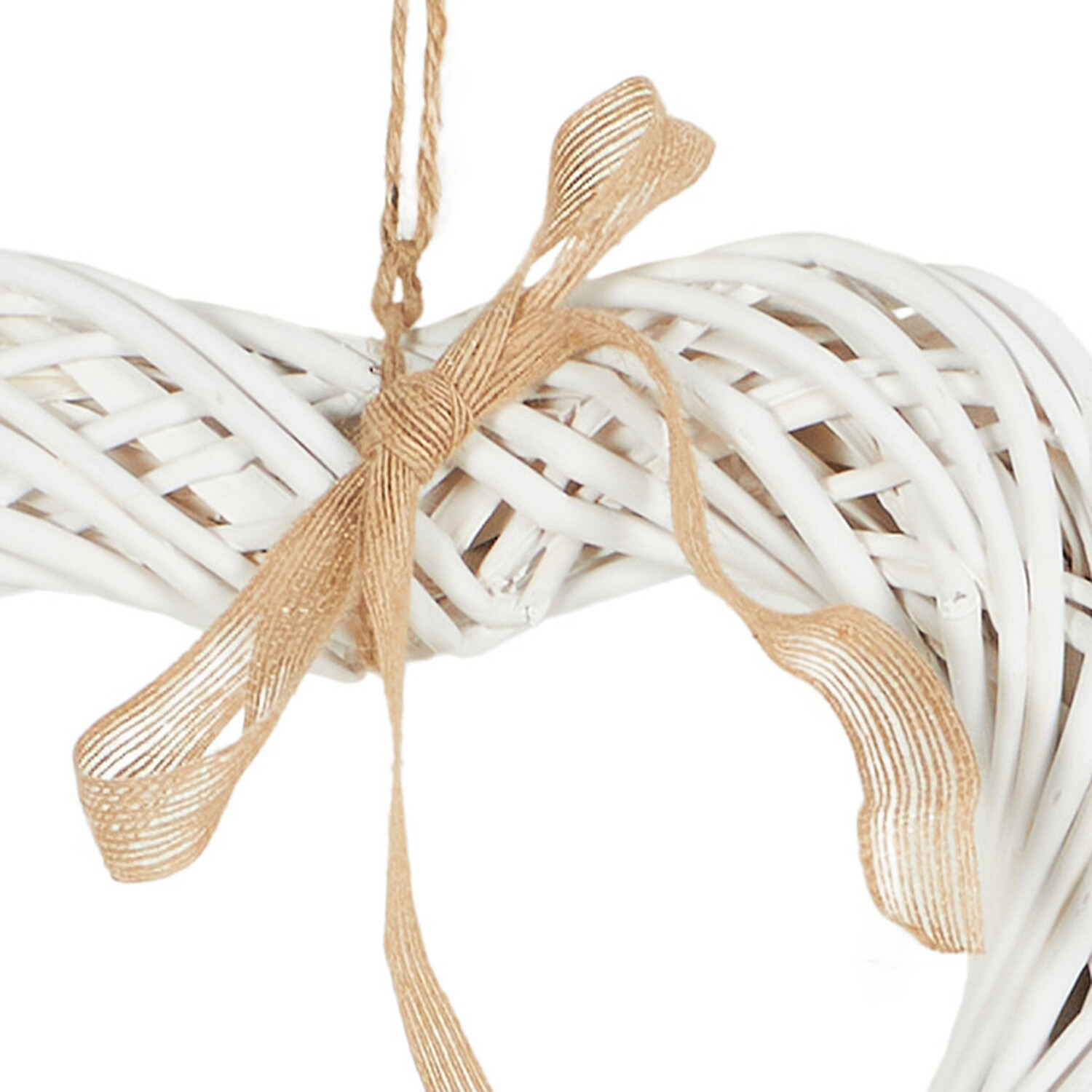 Hanging Wicker Heart with Ribbon - White Image 3
