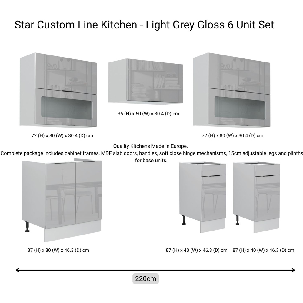 Impact Furniture Star Light Grey Gloss Star Kitchen Cabinet Set of 6 Image 2
