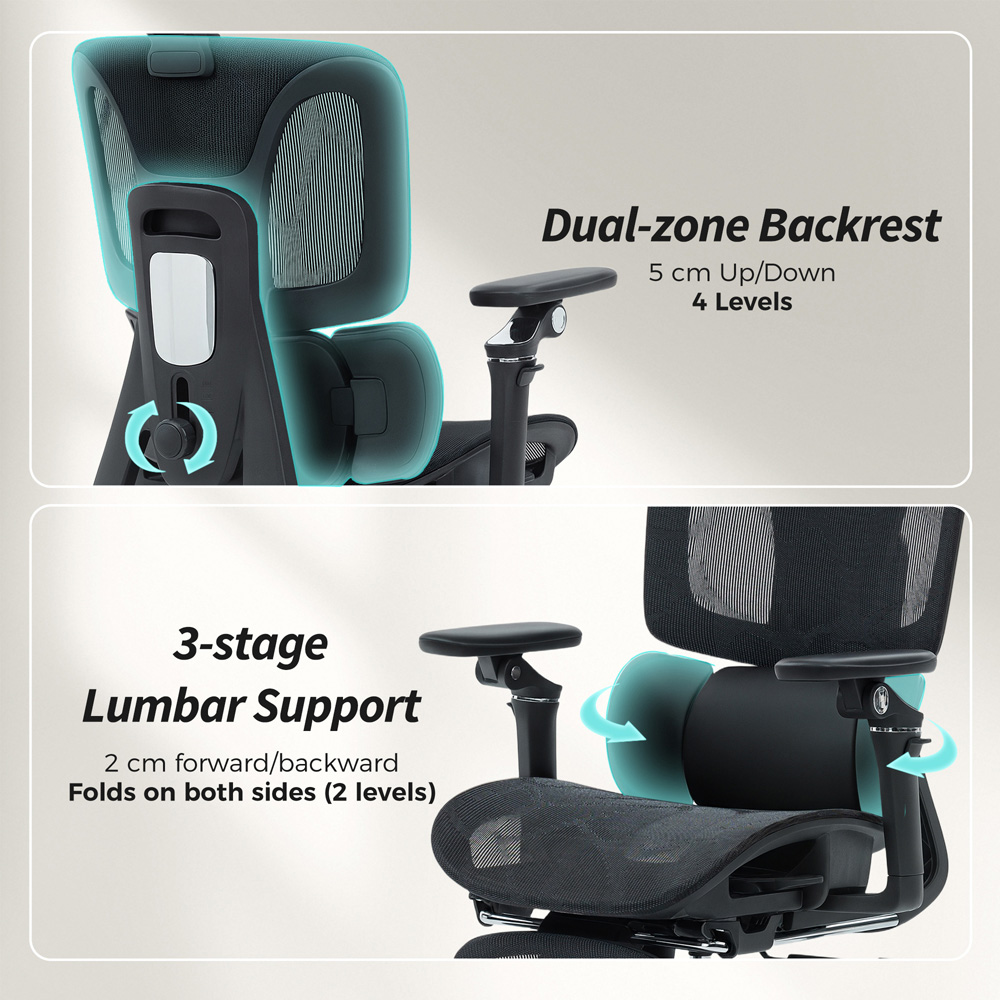 Portland Black Mesh Ergonomic Office Chair with Lumbar Support and 6D Armrests Image 3