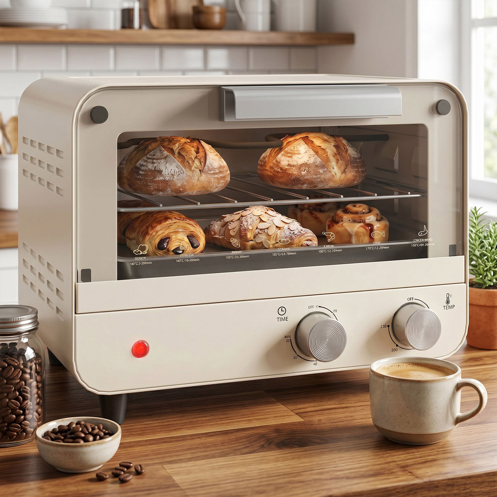 HOMCOM 800-201V70CW Cream White 12L Mini Countertop Oven with Glass Door and Timer Image 3