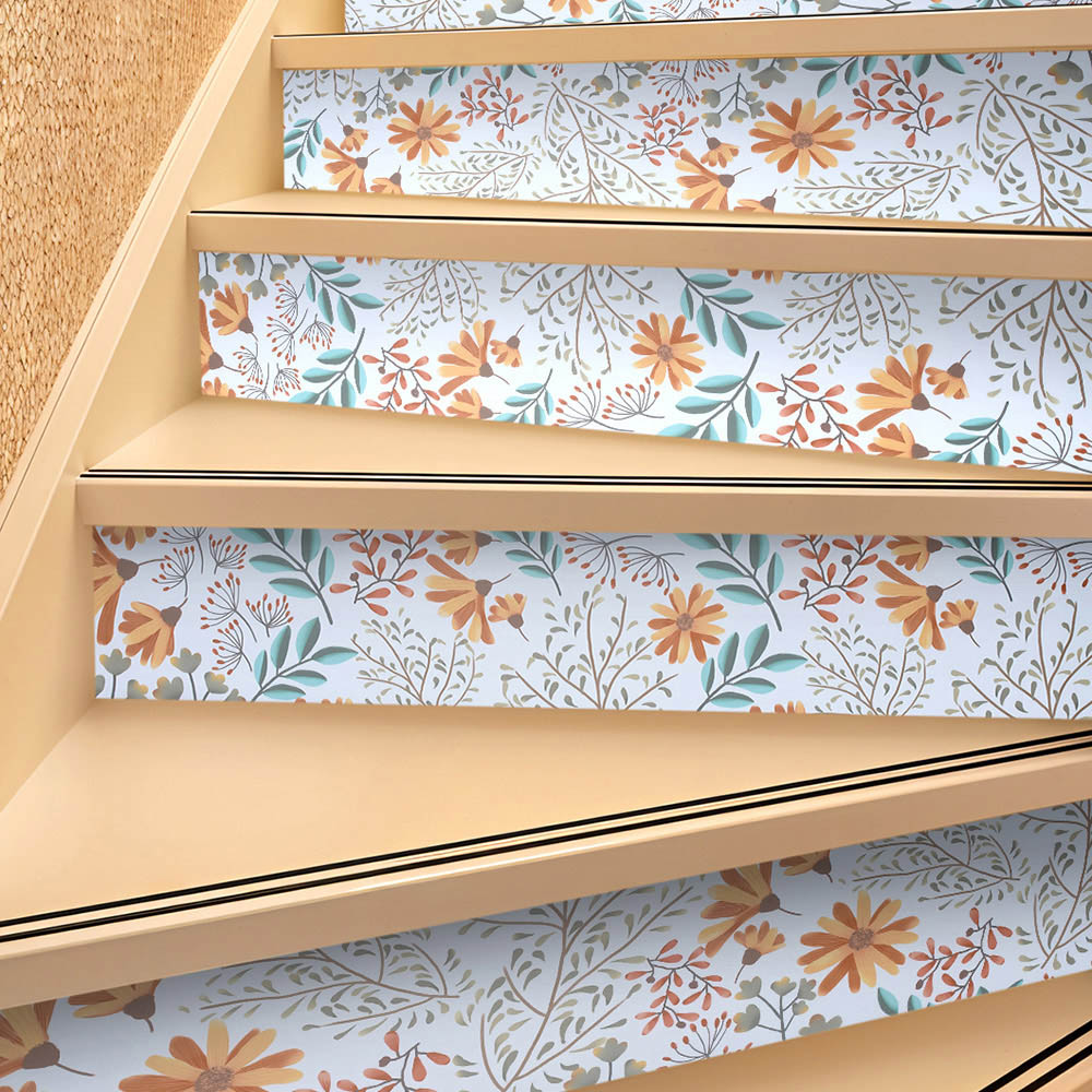 Living and Home Floral Pattern Orange Self-Adhesive Peel and Stick Stair Riser Sticker 12 Pack Image 7