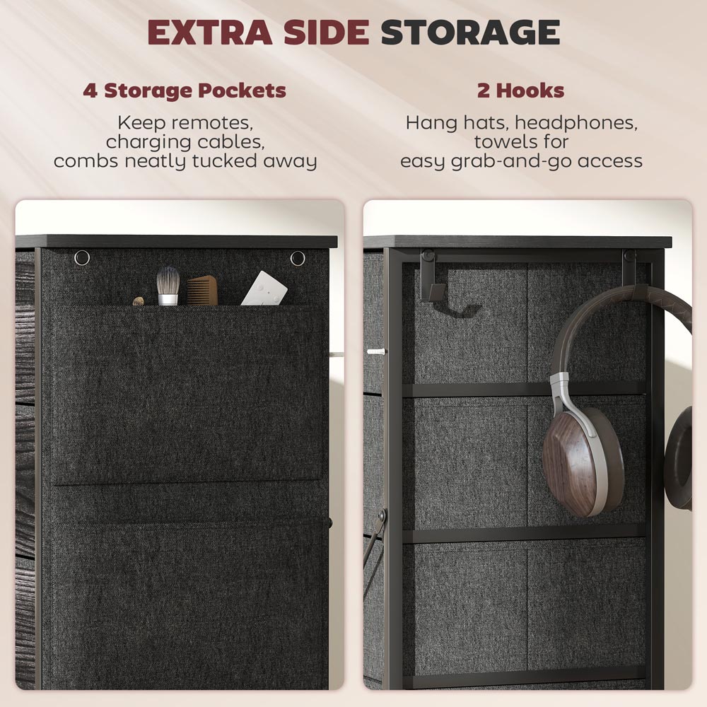 HOMCOM 10 Drawer 4 Side Pockets 2 Hooks Black Fabric Chest of Drawers Image 5