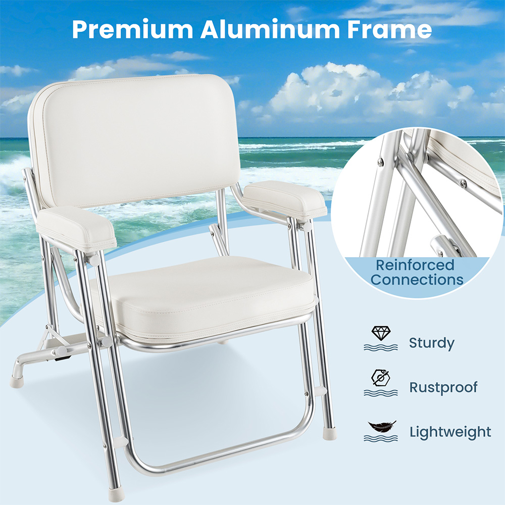 Costway White Foldable Upholstered Aluminium Deck Chair Image 4