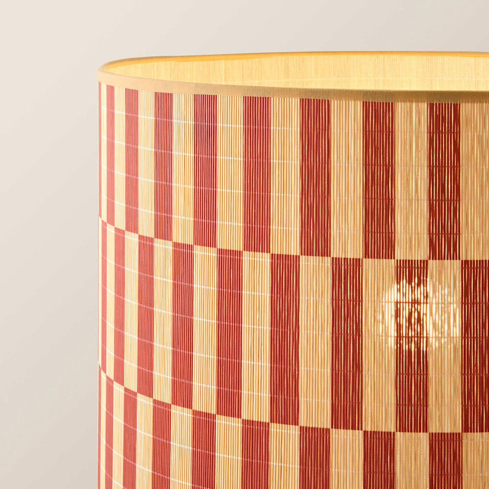 ValueLights Lori Orange Checkerboard Print Bamboo Midi Floor Lamp with Bulb Image 3