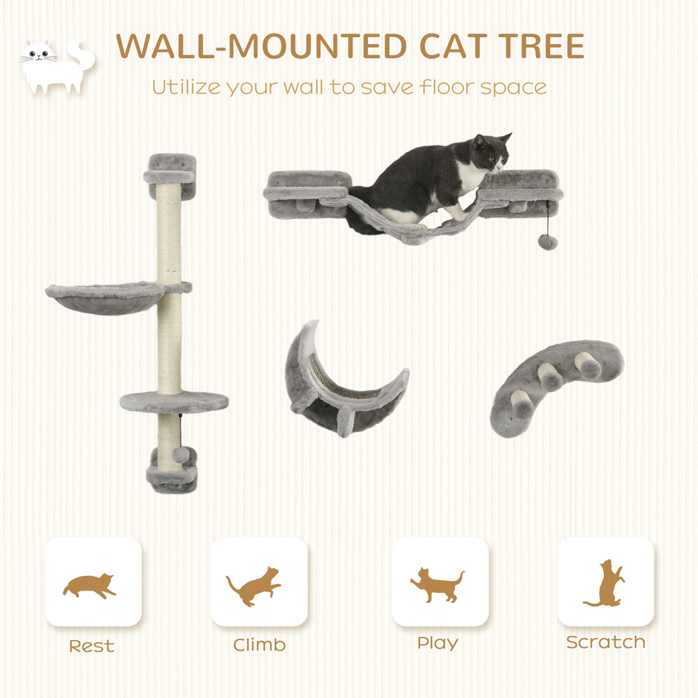 PawHut Grey 4 Piece Cat Wall Furniture Image 4
