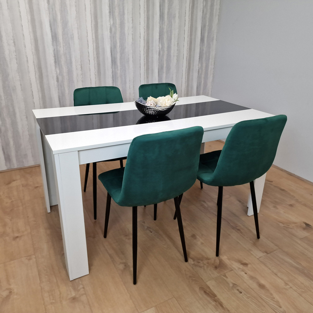 Portland Velvet and Wood 4 Seater Dining Set Green White and Black Image 6