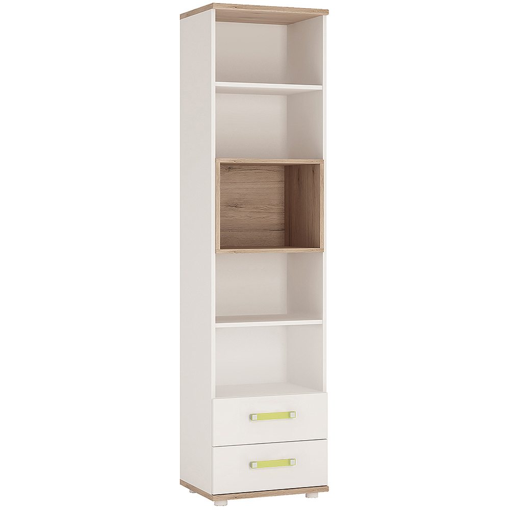Florence 4Kids 2 Drawer 5 Shelf Oak and White Tall Bookcase with Lemon Handle Image 2