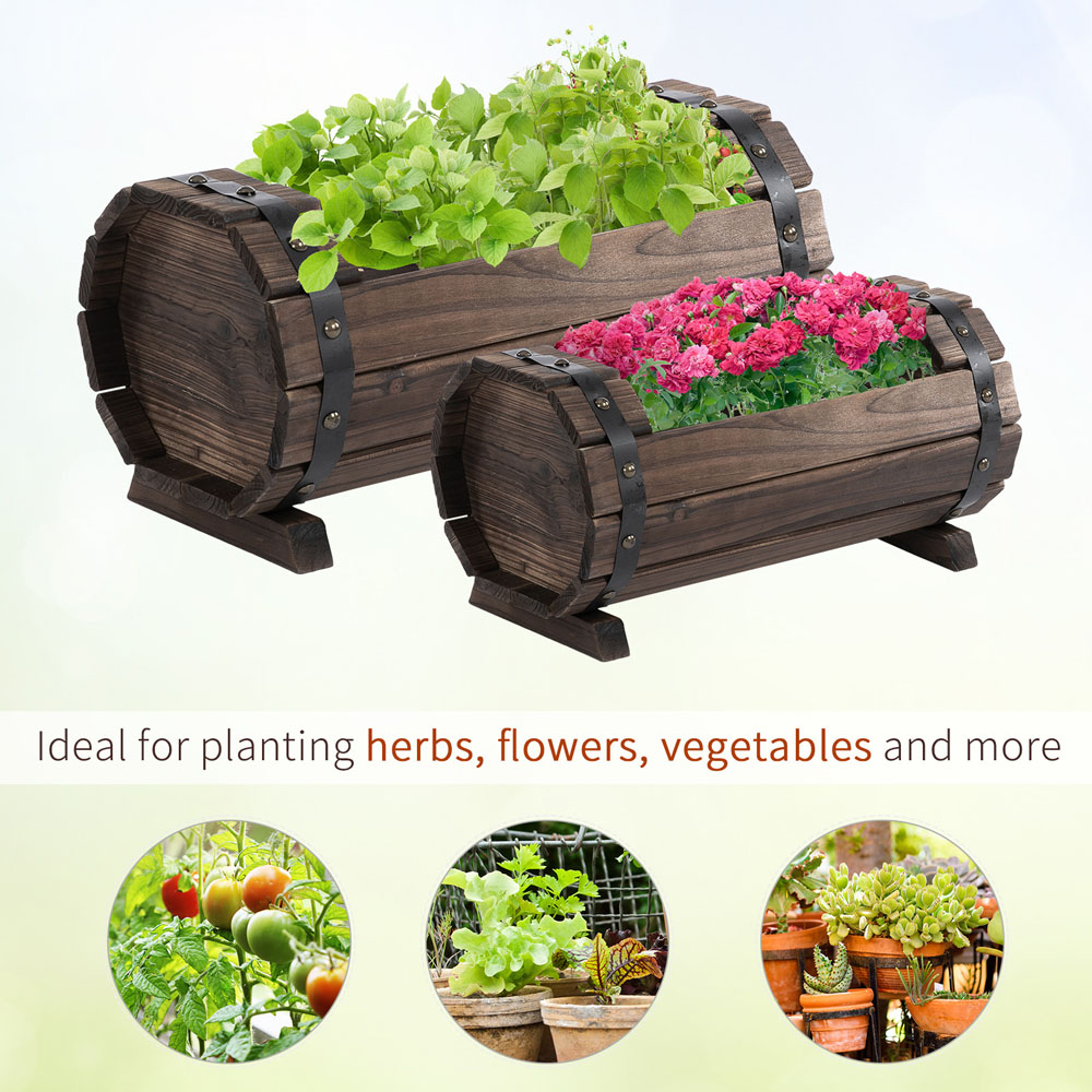 Outsunny Carbonised Wooden Planter 2 Pack Image 7