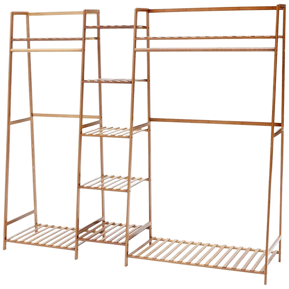 Modcraft 7 Shelf Natural Bamboo Garment Rack with Hanging Rods Image 1