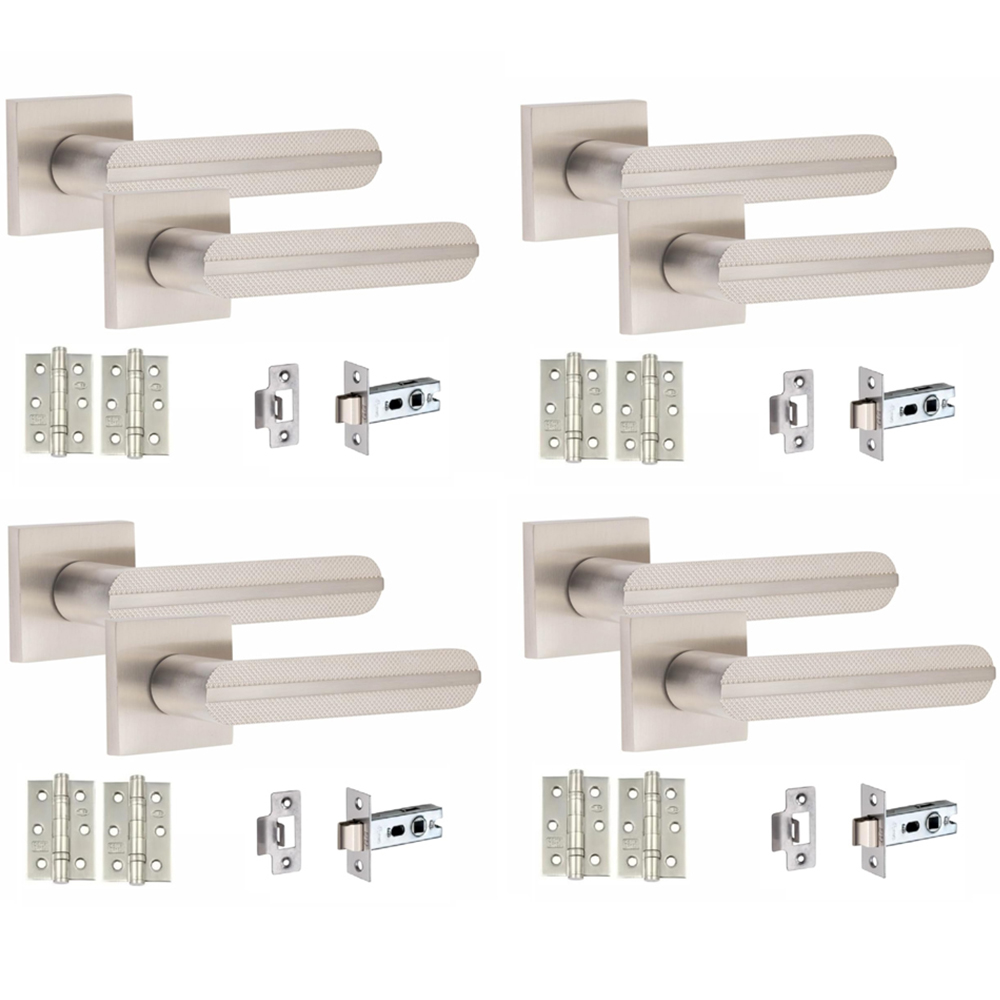 Golden Grace Satin Nickel Modern Lima Door Handle Set 4 Pack Image 1
