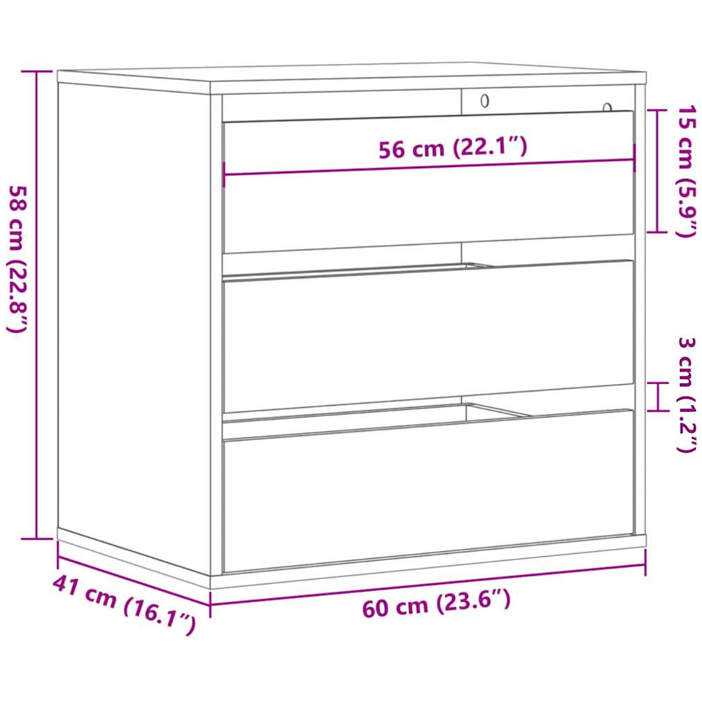 vidaXL 3 Drawer Artisanal Oak Wooden Chest of Drawers Image 9