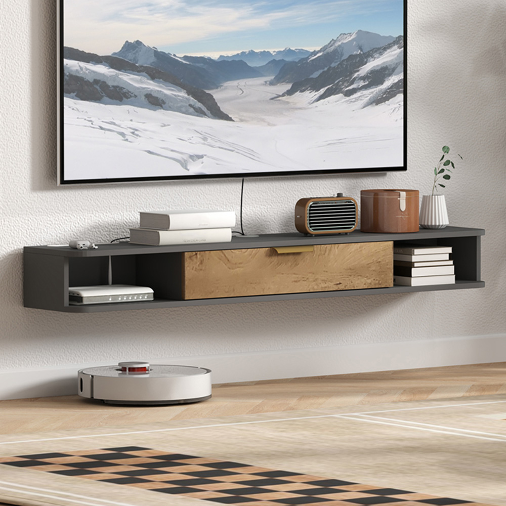 HOMCOM 2 Compartment Grey Floating TV Unit 140cm Image 1