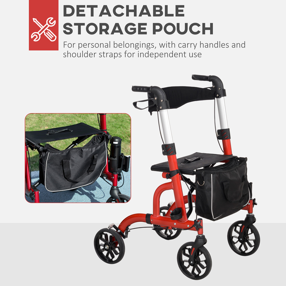 HOMCOM Red 4‑Wheel Lightweight Rollator Walker with Seat and Backrest Image 7
