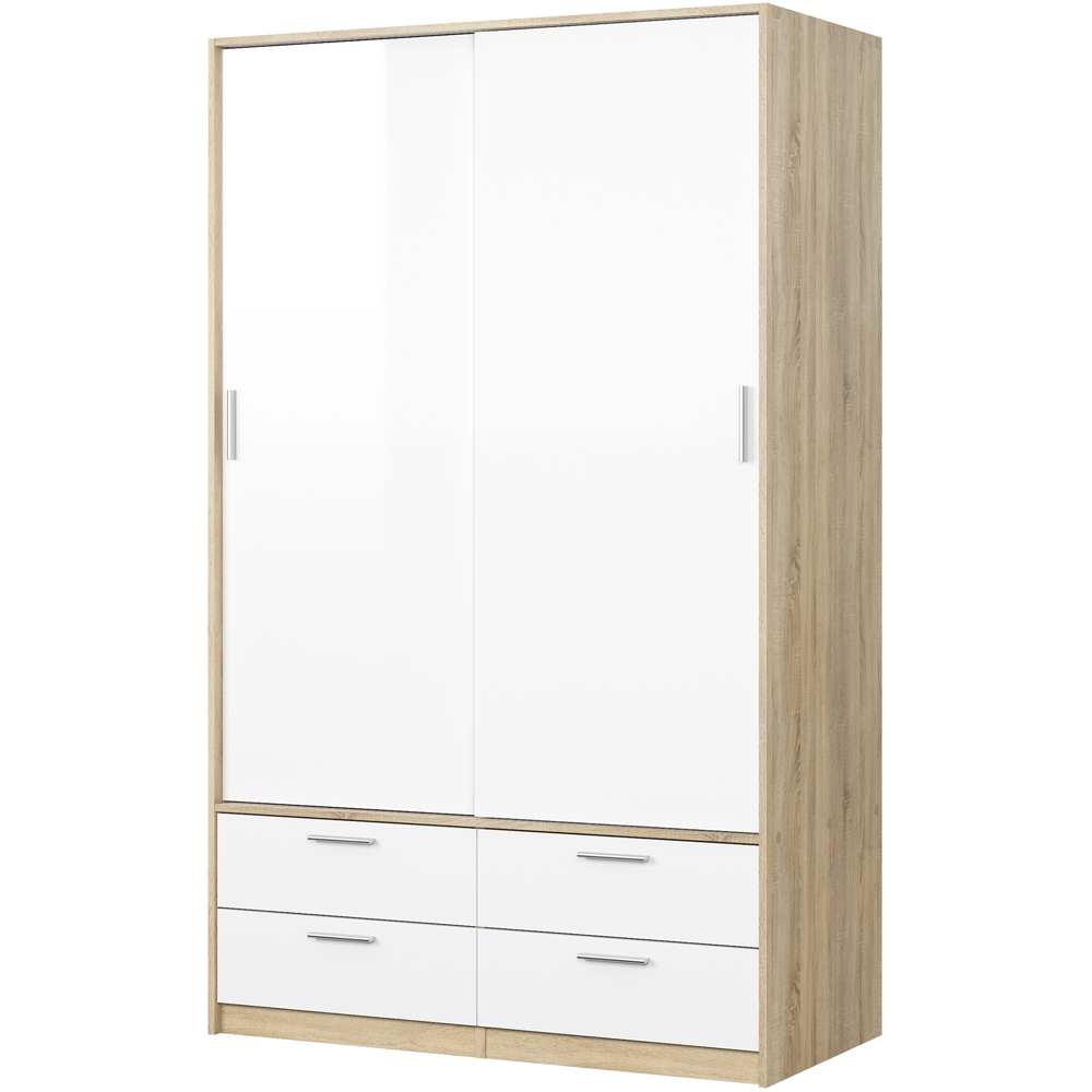 Florence Line 2 Door 4 Drawer Oak and White High Gloss Wardrobe Image 4
