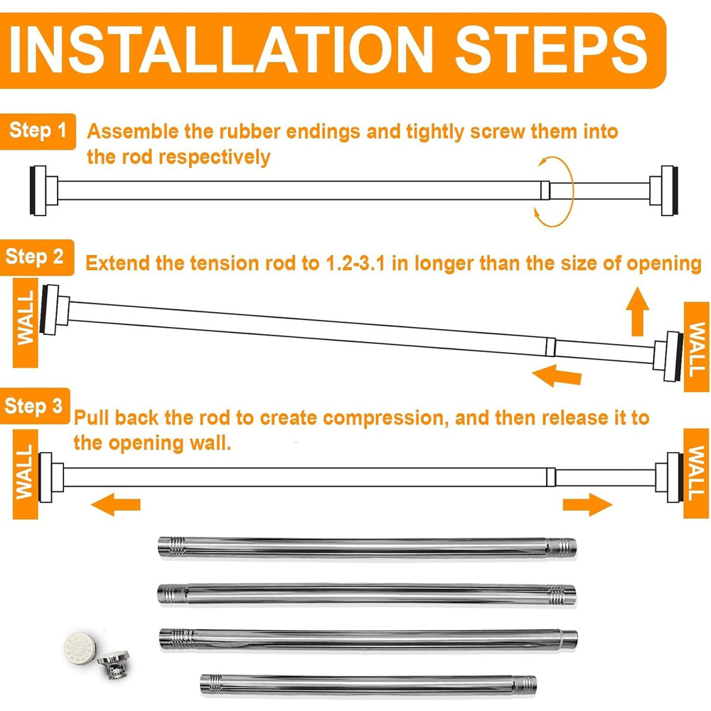 ATEK 125-220cm Adjustable Chrome Telescopic Shower Curtain Rail Image 8
