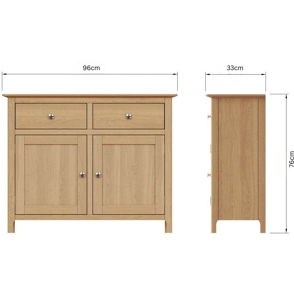 FWStyle Taberno 2 Drawer 2 Door Natural Lacquered Oak Sideboard Image 7