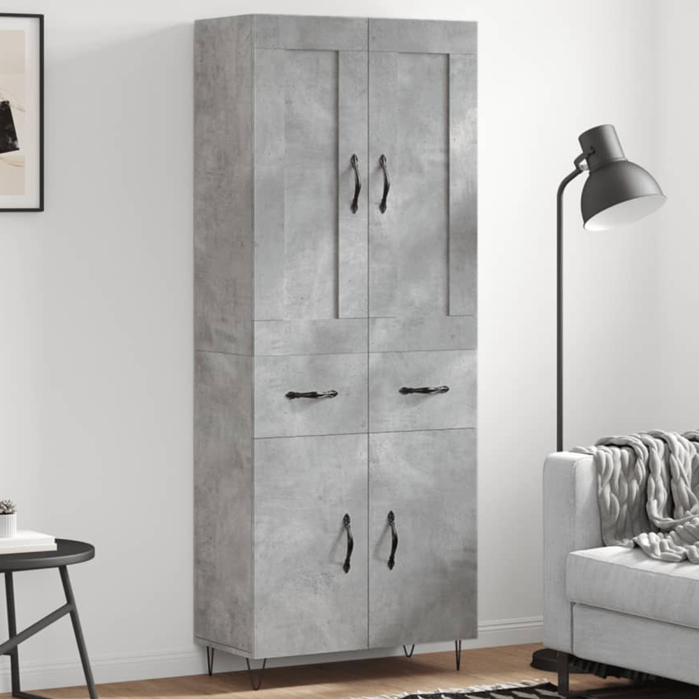 vidaXL 4 Door 2 Drawer Concrete Grey Highboard Image 1