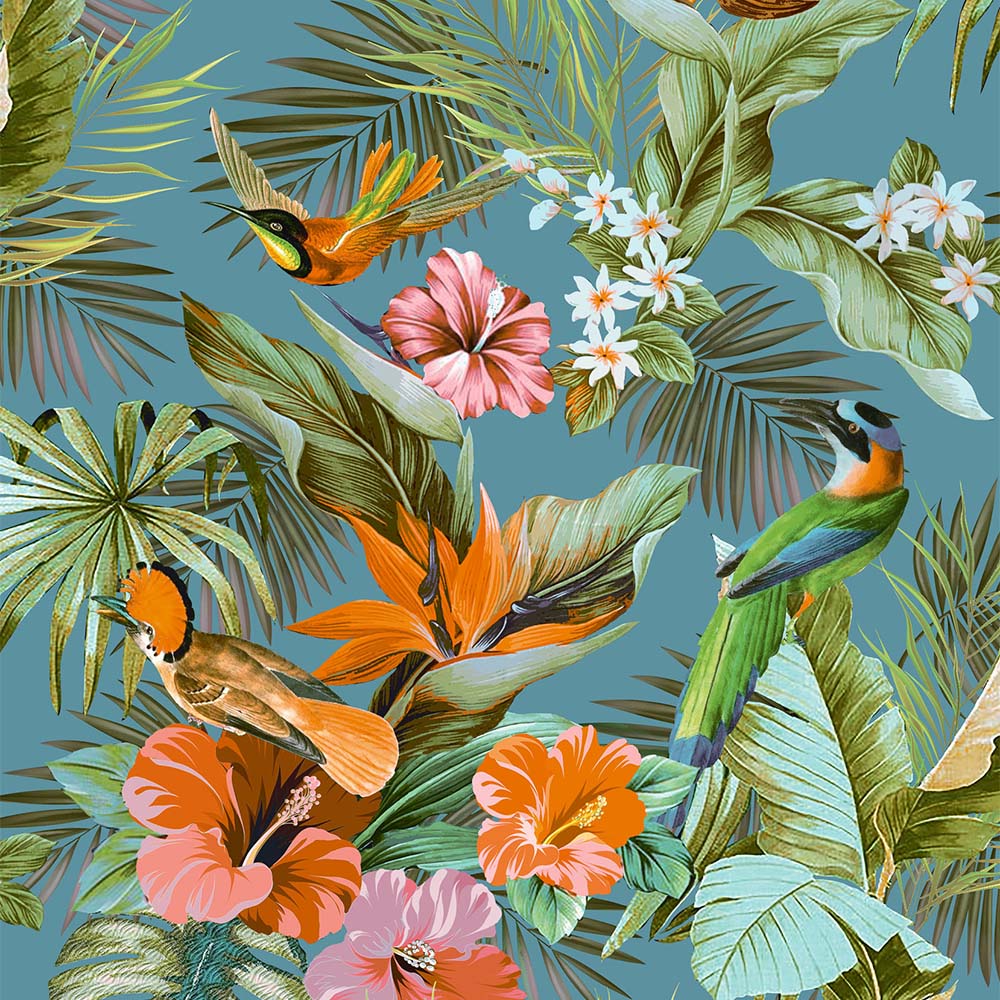 Rasch Paradise Birds Teal and Multicolour Wallpaper Image 1