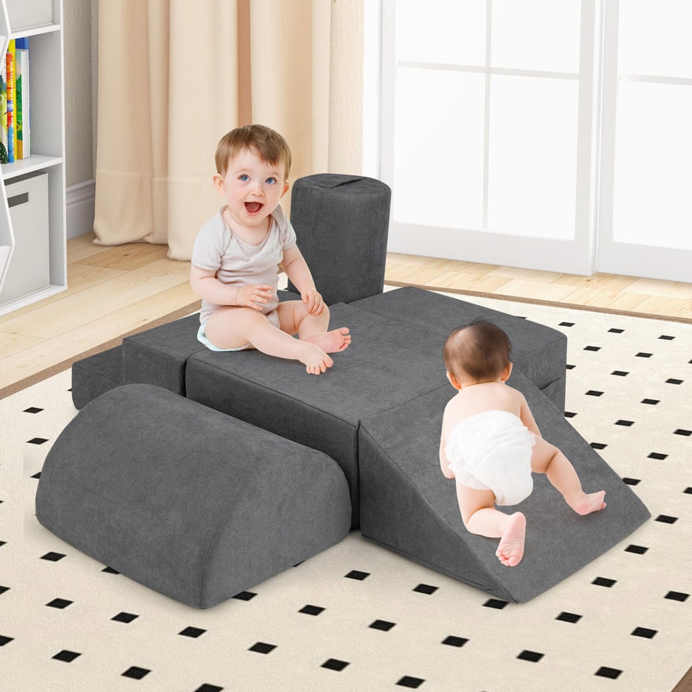 Costway 6 Piece Grey Baby Climbing Block Image 2